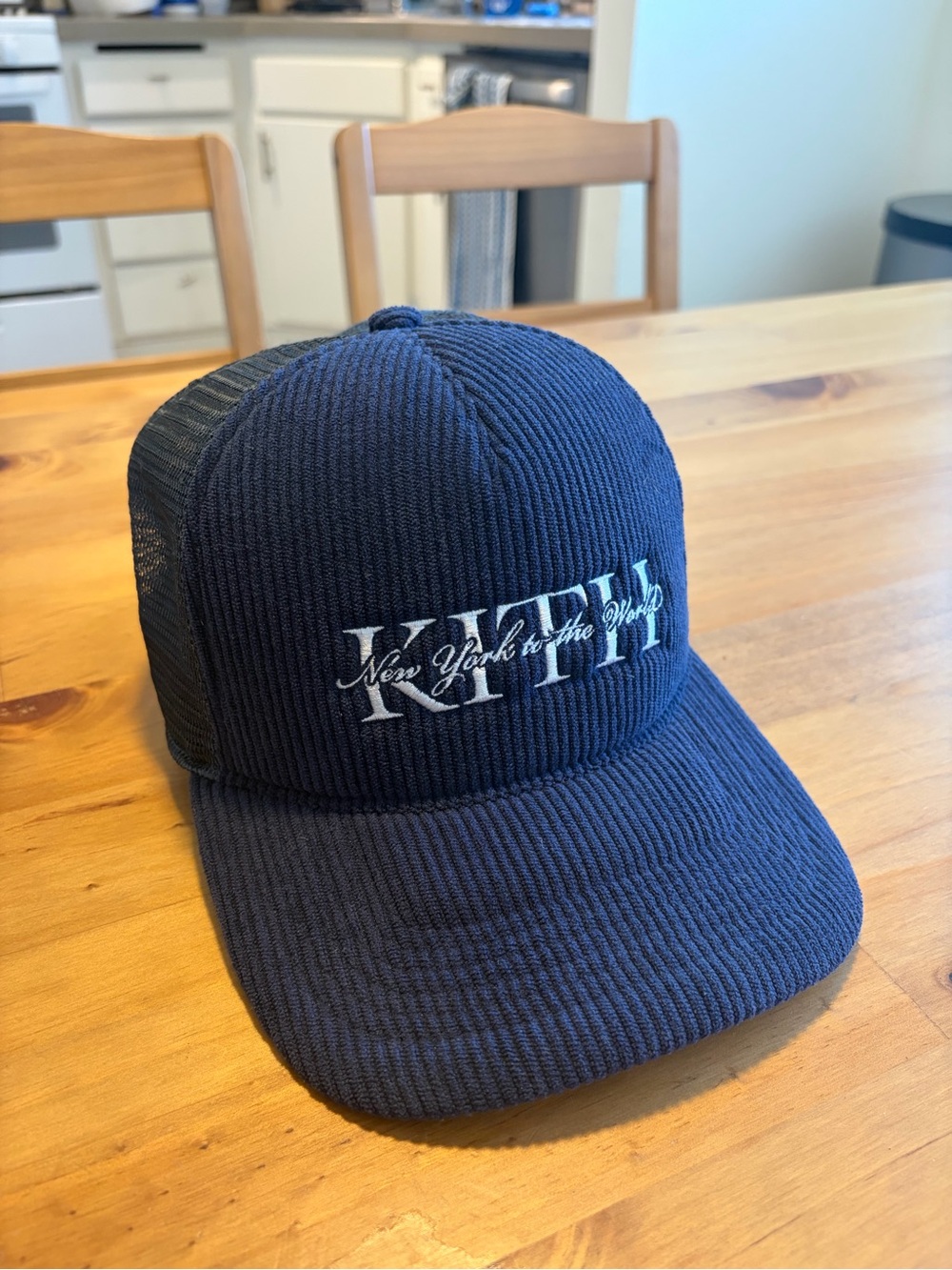 Kith Navy Corduroy Trucker Hat with White Embroidered Logo